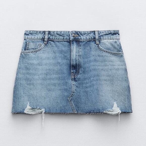 Zara Dresses & Skirts - Zara Ripped denim Mini Skirt blue women size Large